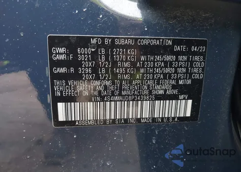 2023 Subaru Ascent Limited 7-Passenger из США, поврежденный, VIN 4S4WMAUD8P3439825